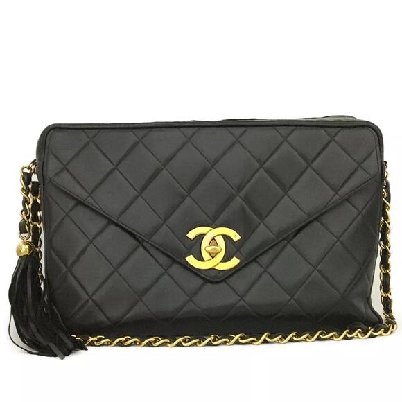 CHANEL Quilted Matelassé CC Lambskin Fringe Chain Bag Black - Picture 15 of 15